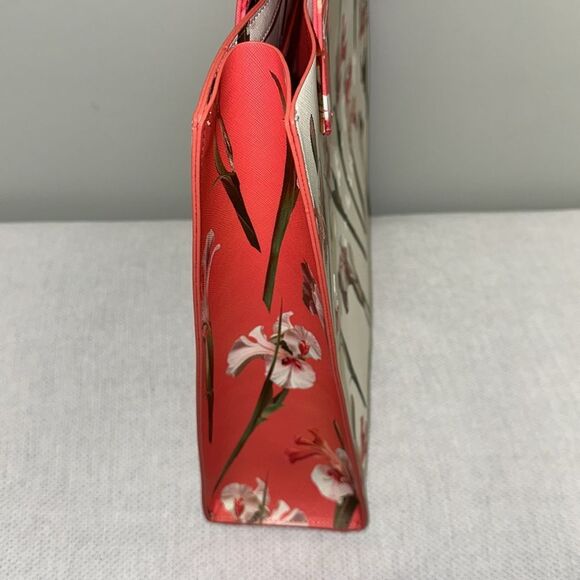 TED BAKER Coral Ivory Green Floral Faux Leather The Icon Tote - Picture 5 of 12